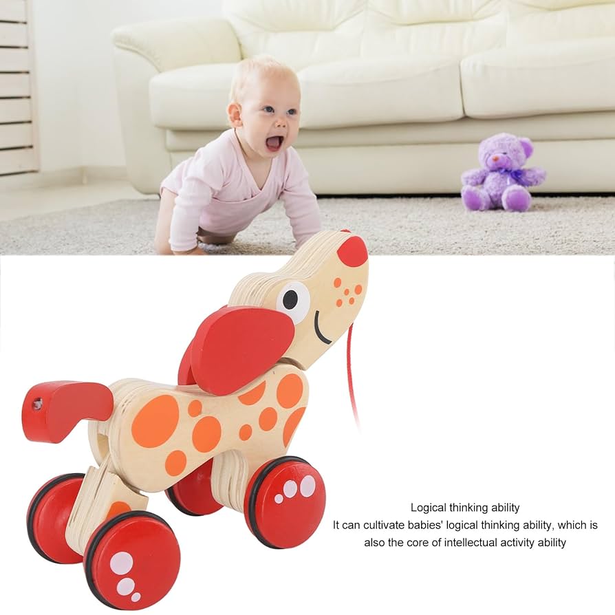 Fourthline Handcrafted Wooden Wriggly Pull Along Dog Toy | Realistic Collectible Toy For Pretend