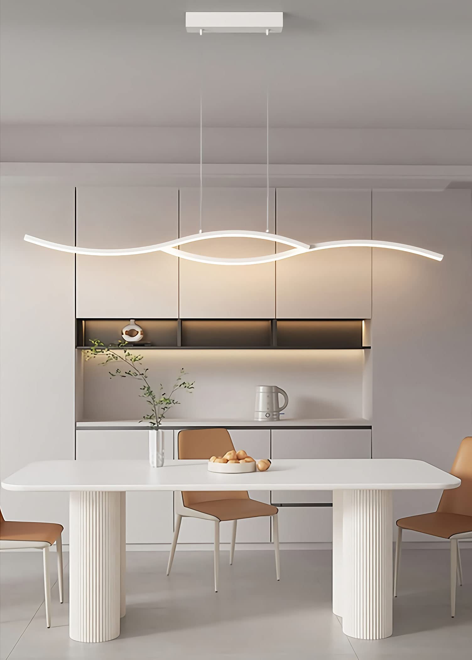 Esstischlampe Modern LED Hängend Leuchte, Welle Design LED Pendelleuchte Dimmbare mit Fernbedienung Esstisch Esszimmer Hängeleuchte Höhenverstellbar Hängelampe für Küche Büro Kronleuchter (Weiß)