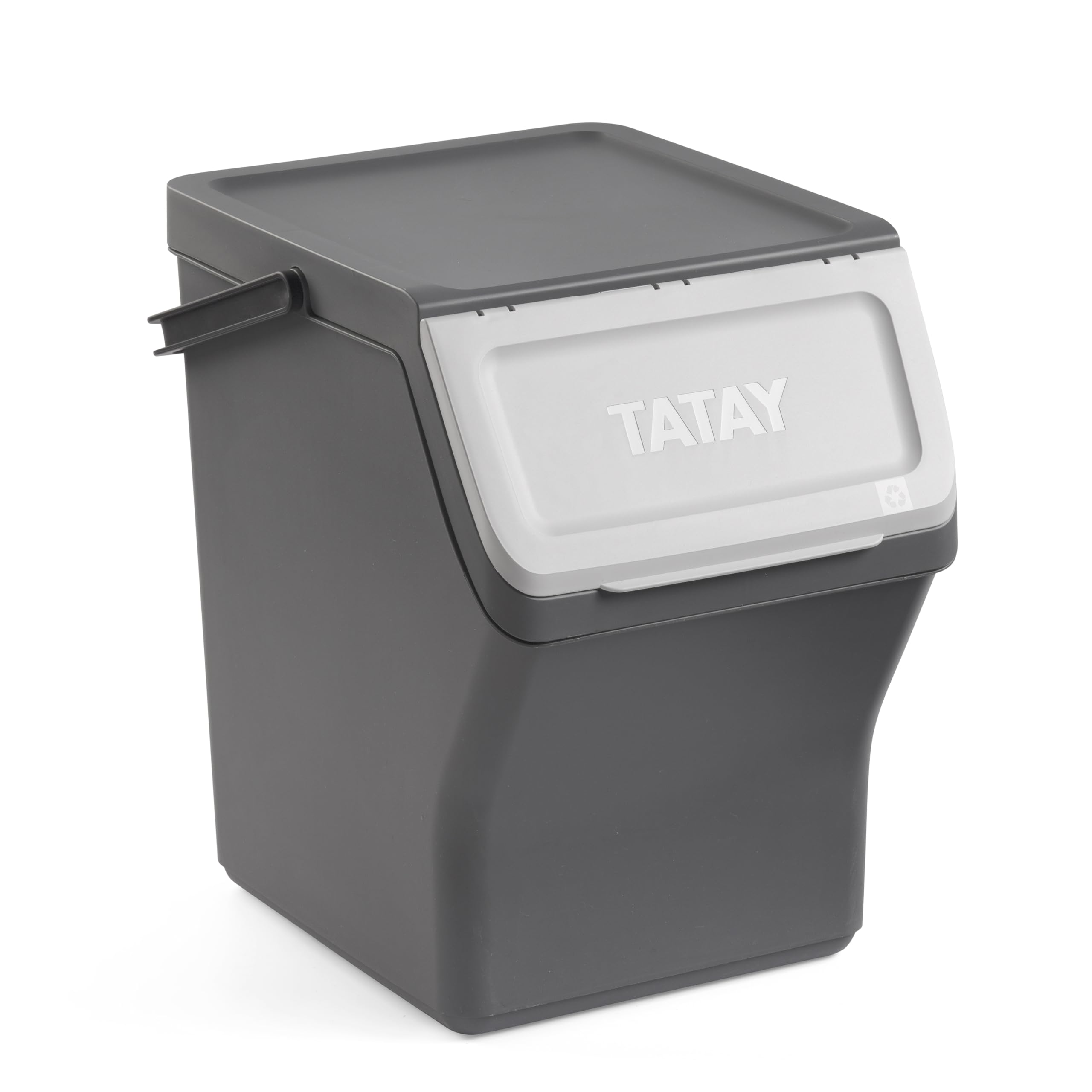 TATAY Recycling Kitchen Bin Easy Waste 20L | Stackable Recycling Bin Modular Design | Click-Lid System | Integrated Carry Handle | Made with Recycled Material | 35x27x36 cm – Grey