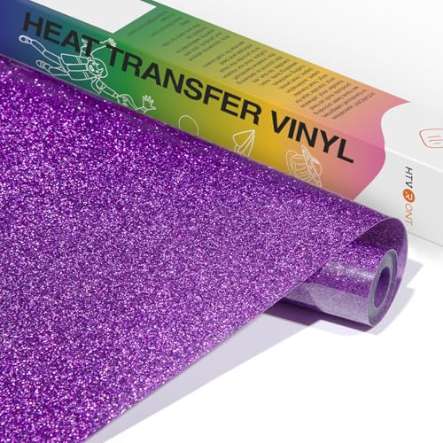 HTVRONT Purple Glitter HTV Vinyl- 10 x 5ft Purple Glitter Iron On Vinyl for All Cutting Machine Glitter Heat Transfer Vinyl Roll for T Shirts - Easy to Cut & Weed for Heat Vinyl Design