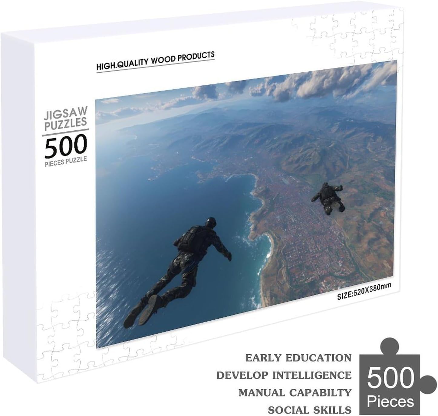 Skydiving Jump High Parachute Puzzles for Adults 500 PCS Wooden Jigsaw Puzzle Wall Decor Christmas