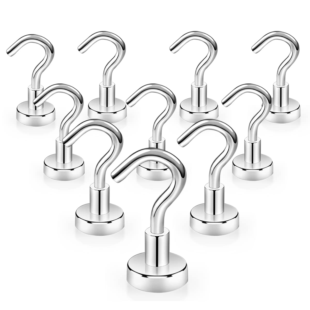 Skmoon Silver Magnetic Hooks,10Kg(22Lbs) Extra Strong Magnetic Hooks For Fridge,Cruise, Van, Refrigerators, Grill, Coat And Storage (Pack Of 10)