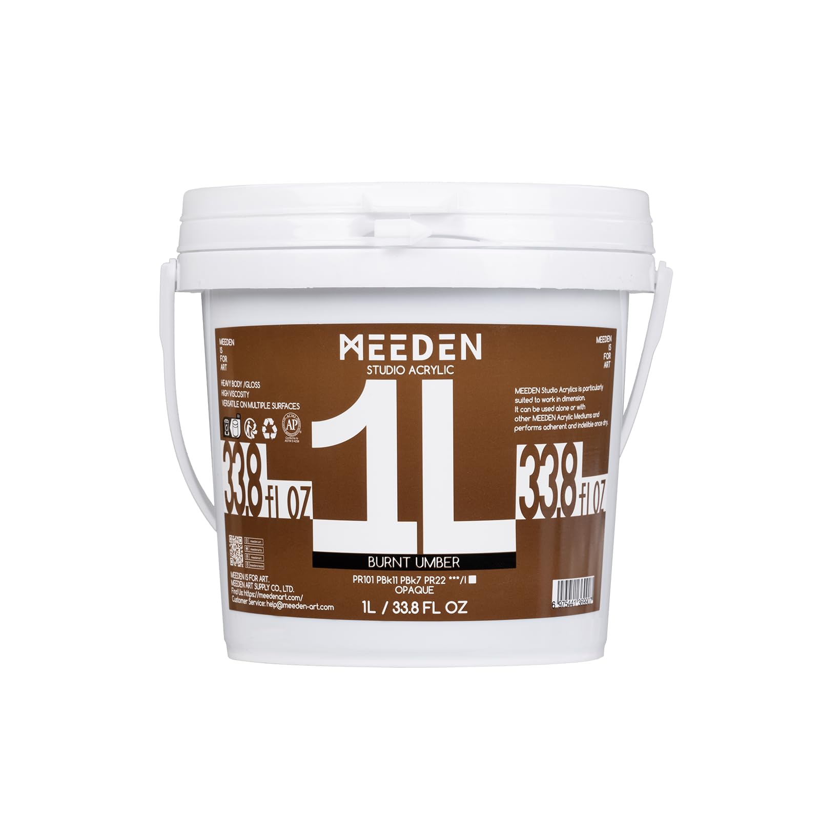 Meeden Burnt Umber Acrylic Paint: 1 L /33.8 Oz Heavy Body Gloss Non-Toxic - Professional Art Paints For Canvas, Wood, Craft Painting