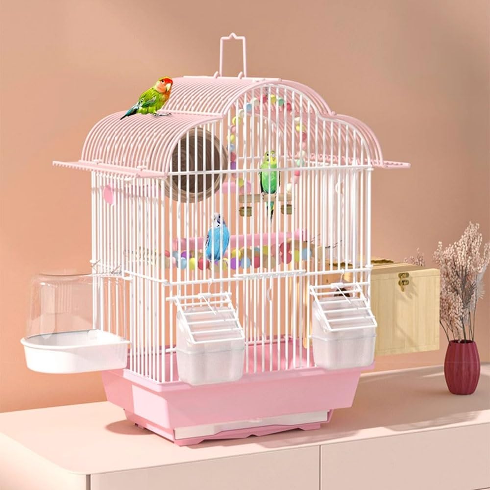Jaula para pájaros, Jaula para Loros, casa para pájaros, Villa, cajón, chasis, Puertos de expansión, asa, cacatúas, periquitos, gorriones de Java, Jaula de Viaje para pájaros (Rosa, pequeña)