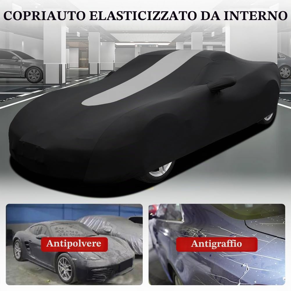 WinPower Interno Copertura integrale per auto 3.90-4.17M Auto sportiva Traspirante Allungabile Elasticità Protezione Antipolvere Antigraffio per il garageSalone dell'auto, 1 Pezzo