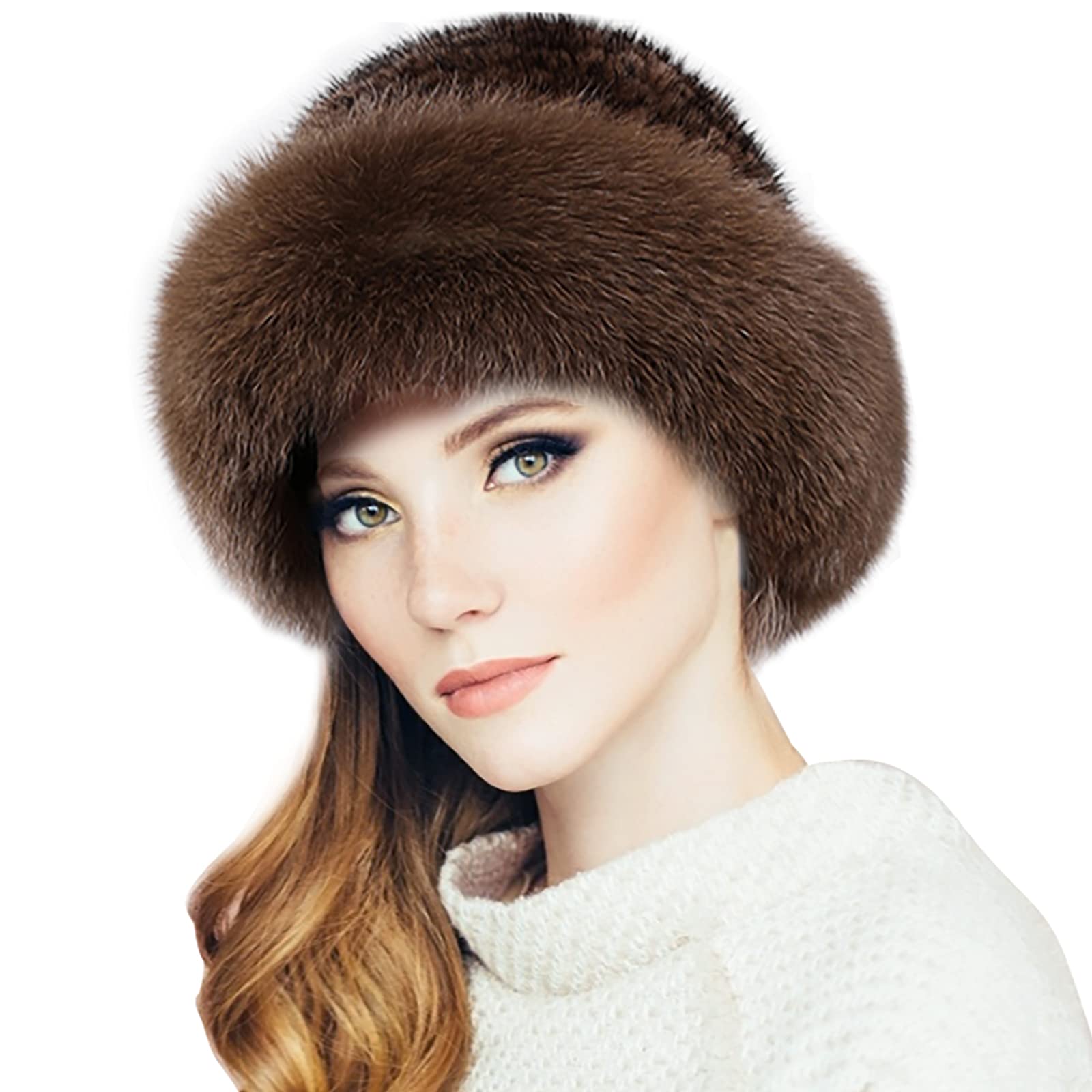 YXCFEWD Mink Hat Real Fur Hat Knit Furry Womens Russian Hat Fur Hat for Women with Elastic