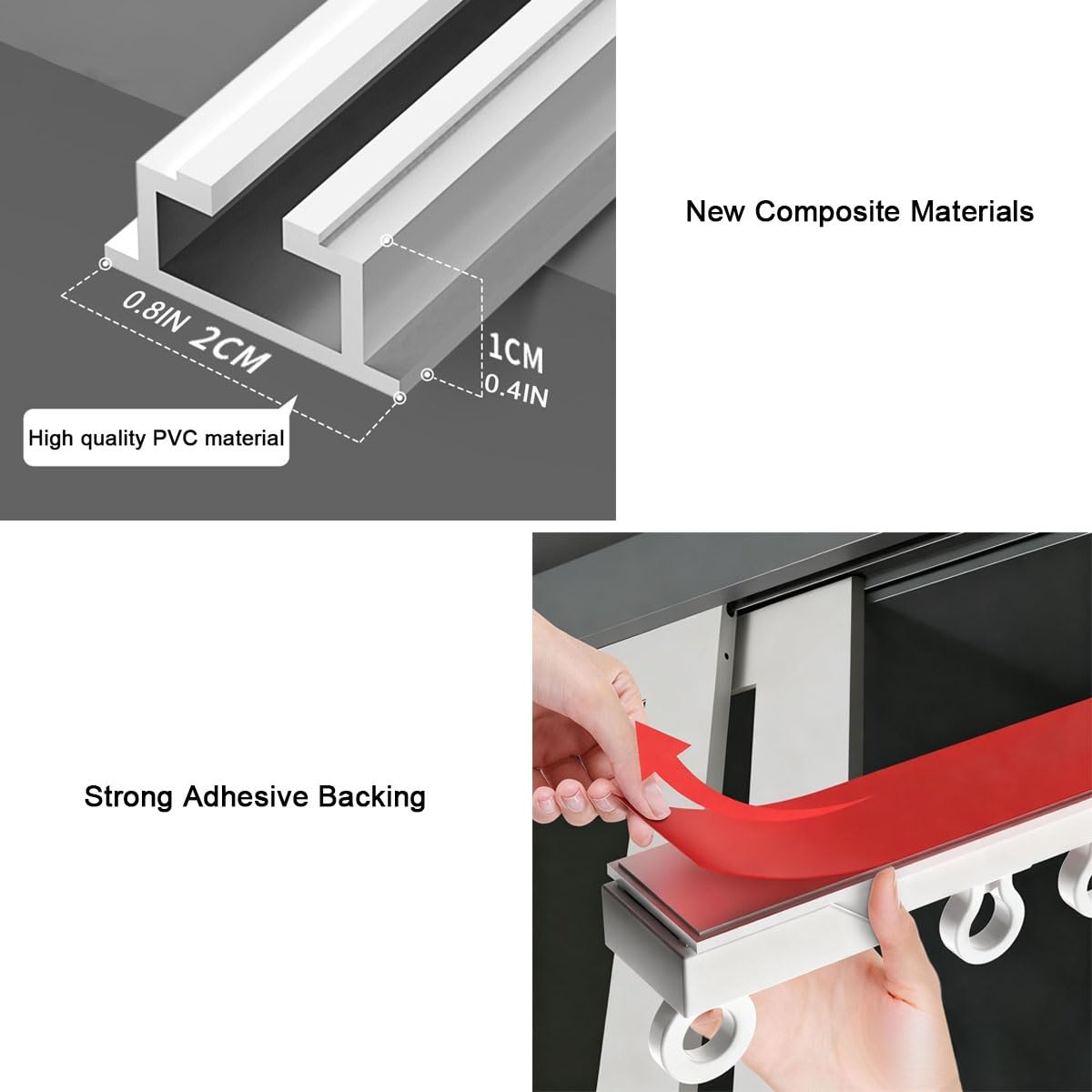Selbstklebendes ain Schienensystem, ohne Bohren, verstellbar, 50–600 cm, Decken- oder Wandhalterung, für Cabi RVs, weiß, 580 cm Länge, einfache Installation