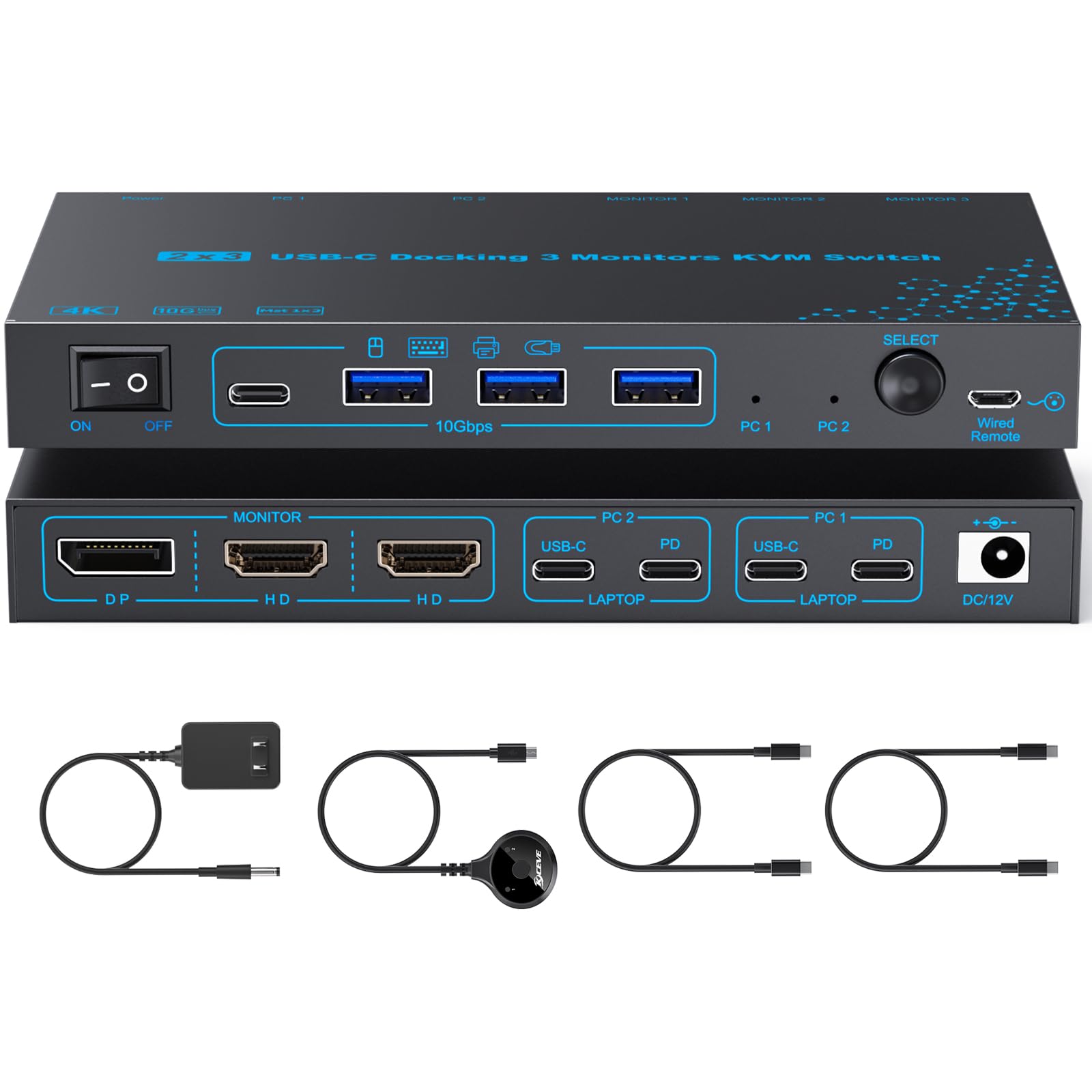 Photo 1 of DXchip USB-C KVM Switch for 2 Laptops, 3 Monitors