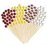 100 Pieces Sport Bamboo Cocktail Picks 4.7 Inch Decorative Sports Ball End Cocktail Skewers,Decorative Toothpicks Skewers for Holiday Birthday Party Decorations