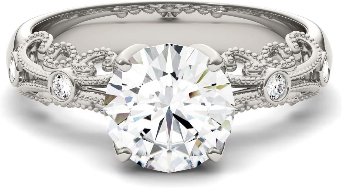 Charles & Colvard 14K White Gold Moissanite 7.5mm Round Fashion Ring, 1.54cttw DEW
