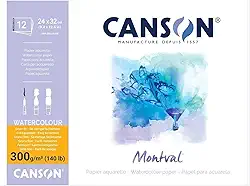 CANSON Montval, Bloco Colado por 1 Lado de Papel para Aquarela 300g/m², Grão Fino, Tamanho A3 (29,7x42cm)