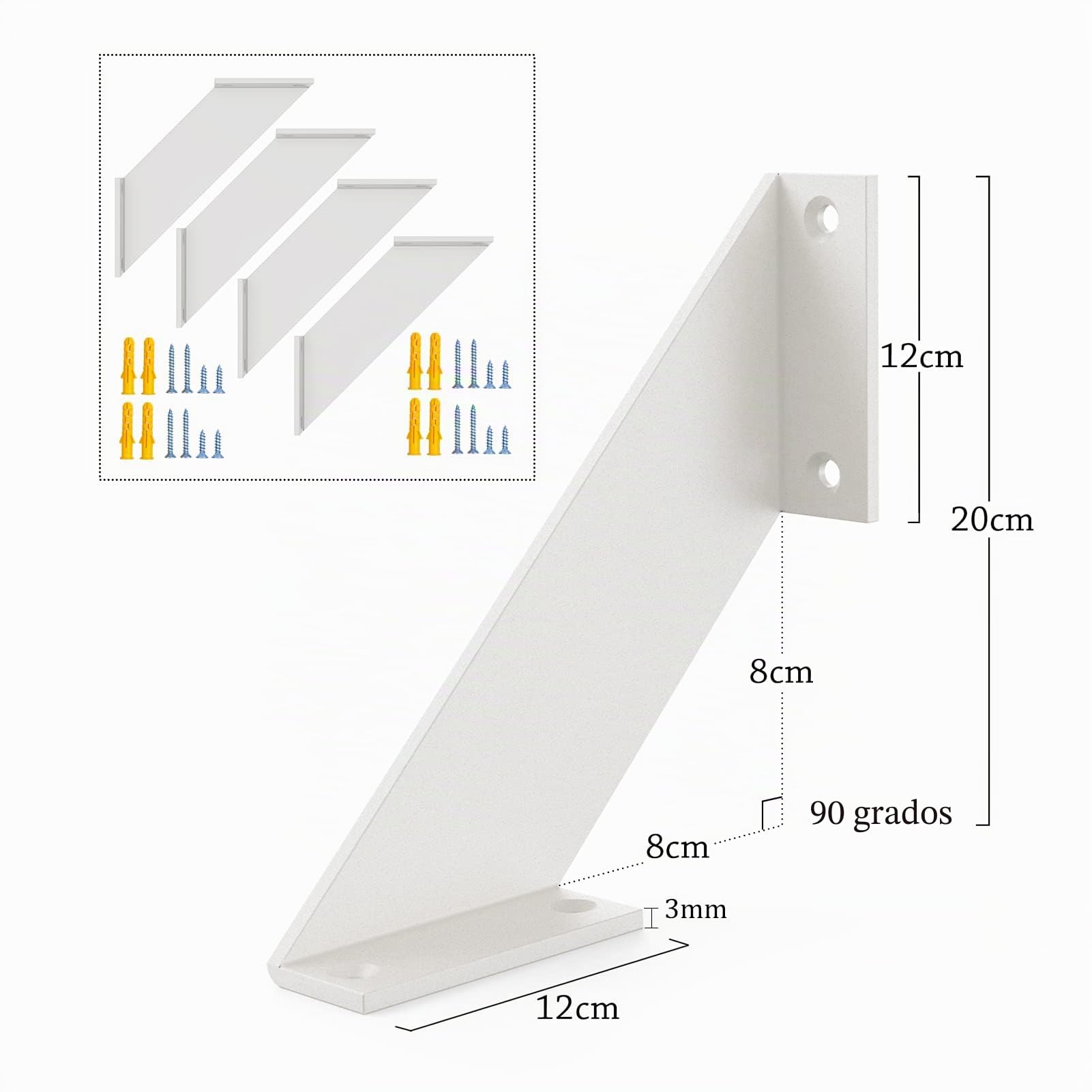 escuadras para estanterias blancas, soporte balda metalicas antiguos, angulos para estanterias de servicio pesado 20cm 4Piezas