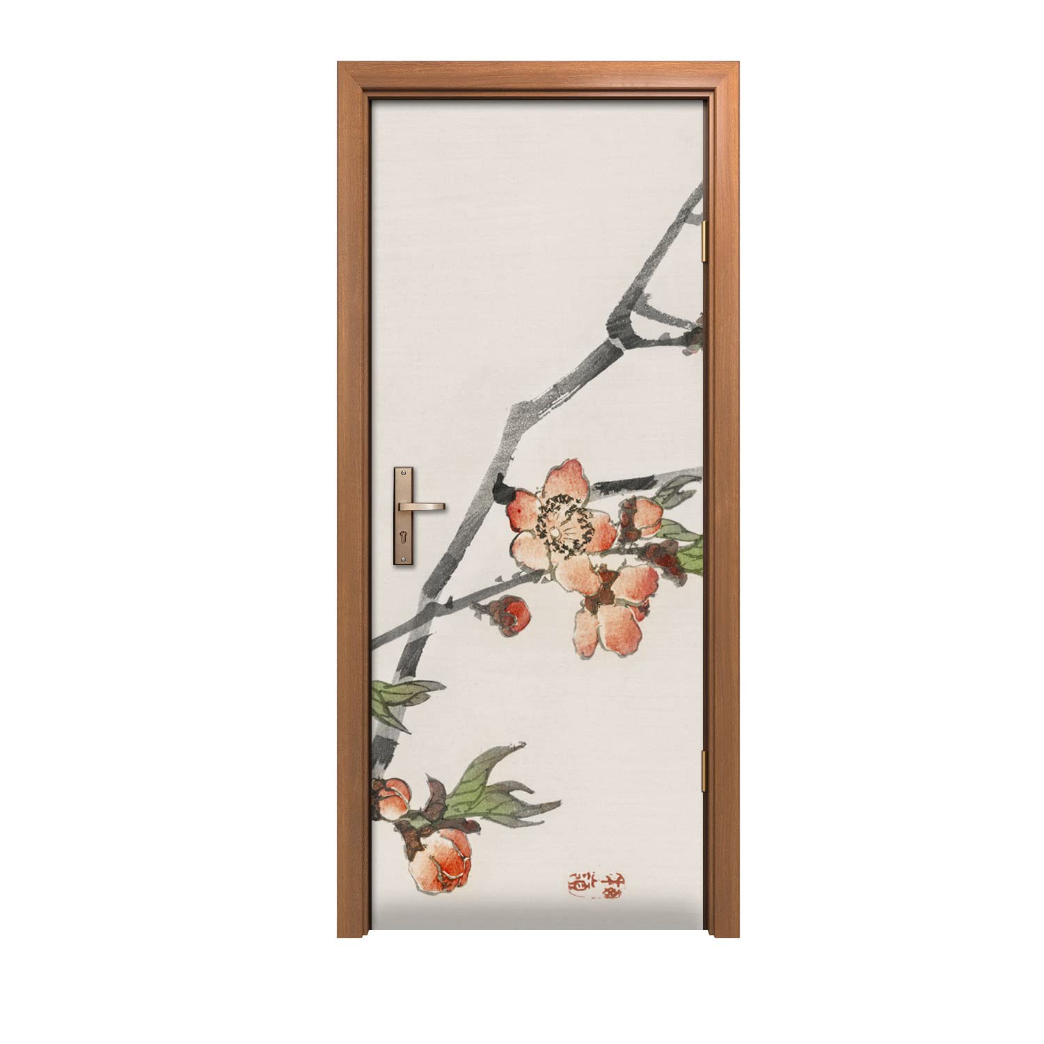 Autocollant de porte design d'interieur haut de gamme branches de fleurs de 80x200cm