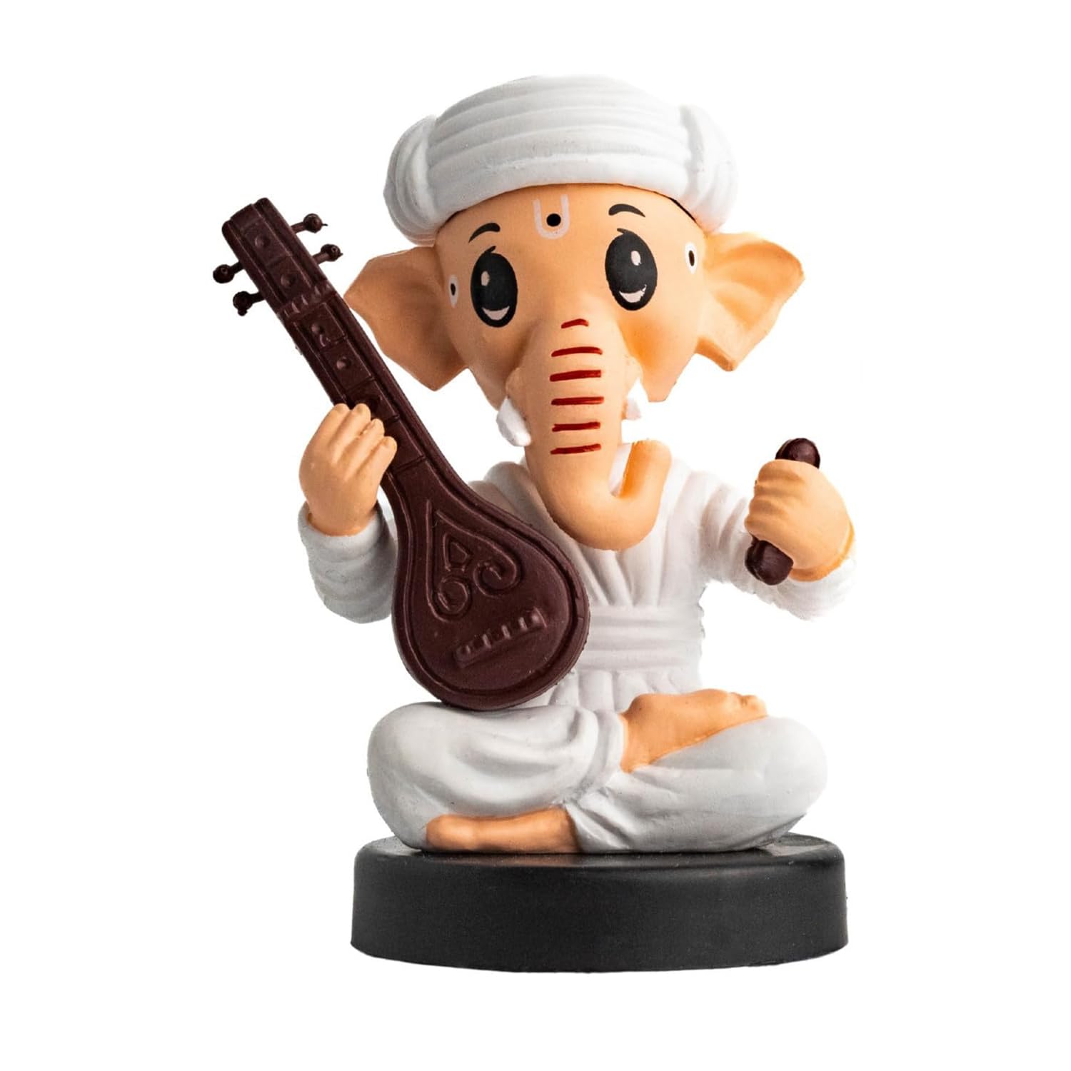 Buko Famous Figure Shakey bobblehead with Mobile Holder Suitable for car Interior, Office Desk & Study Table (Sitting Ganesh Ji/W Sitar (White))