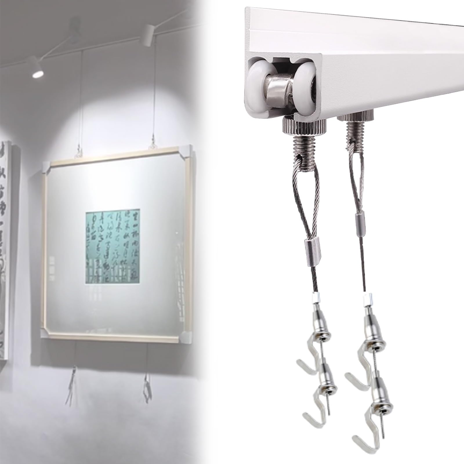 Sistema de riel ajustable para colgar cuadros con riel de clic para un fácil montaje en techo o pared de pinturas y arte