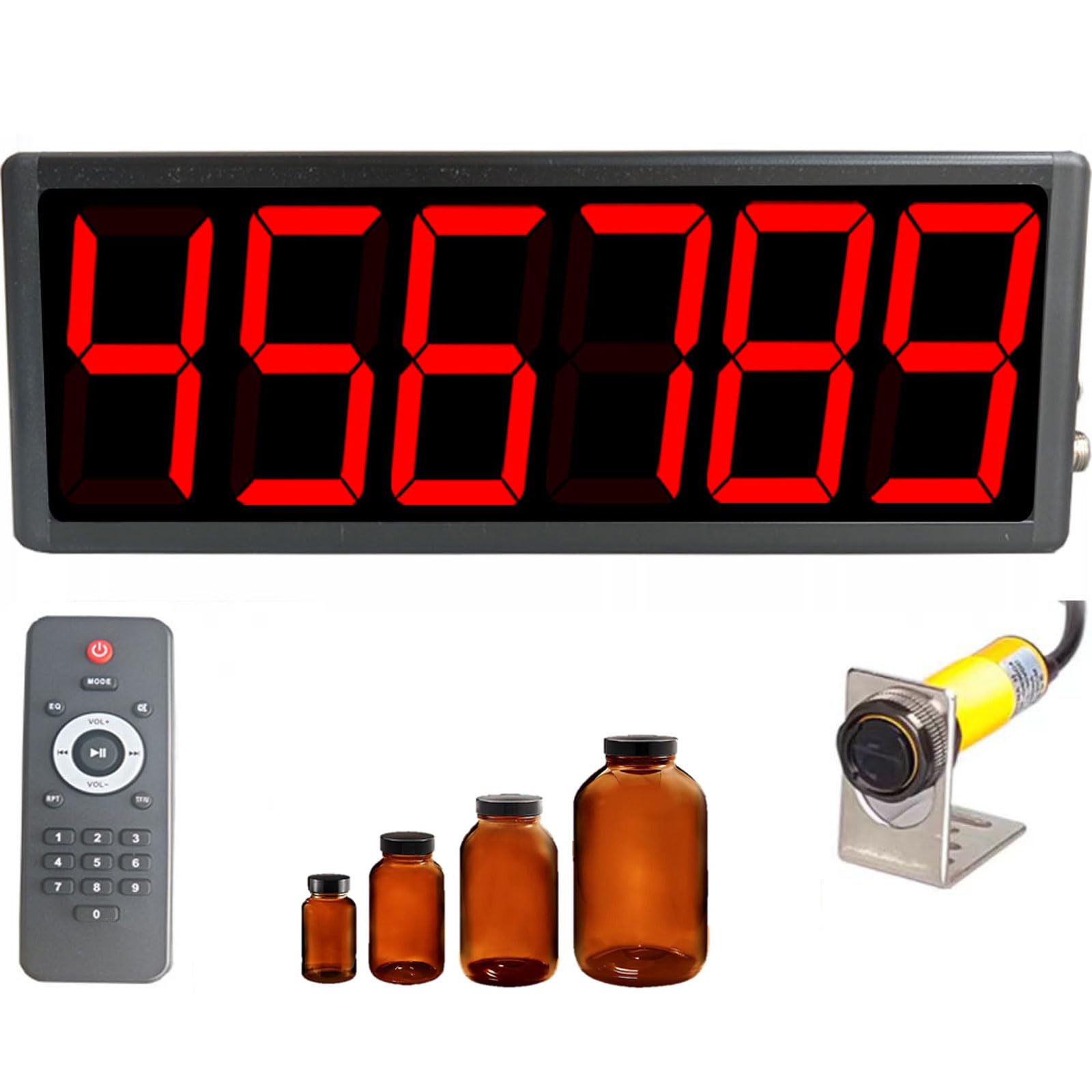 Contador digital con control remoto, pantalla de 6 dígitos, sensor infrarrojo, para almacenes, logística y supermercados.