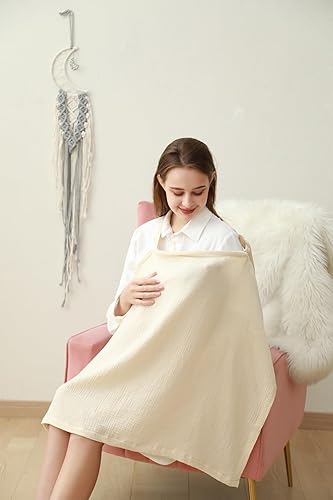 Miniatura 2 de Funda de lactancia de muselina para lactancia materna, transpirable, suave muselina de algodón, delantal y chal con aro de madera para madre,