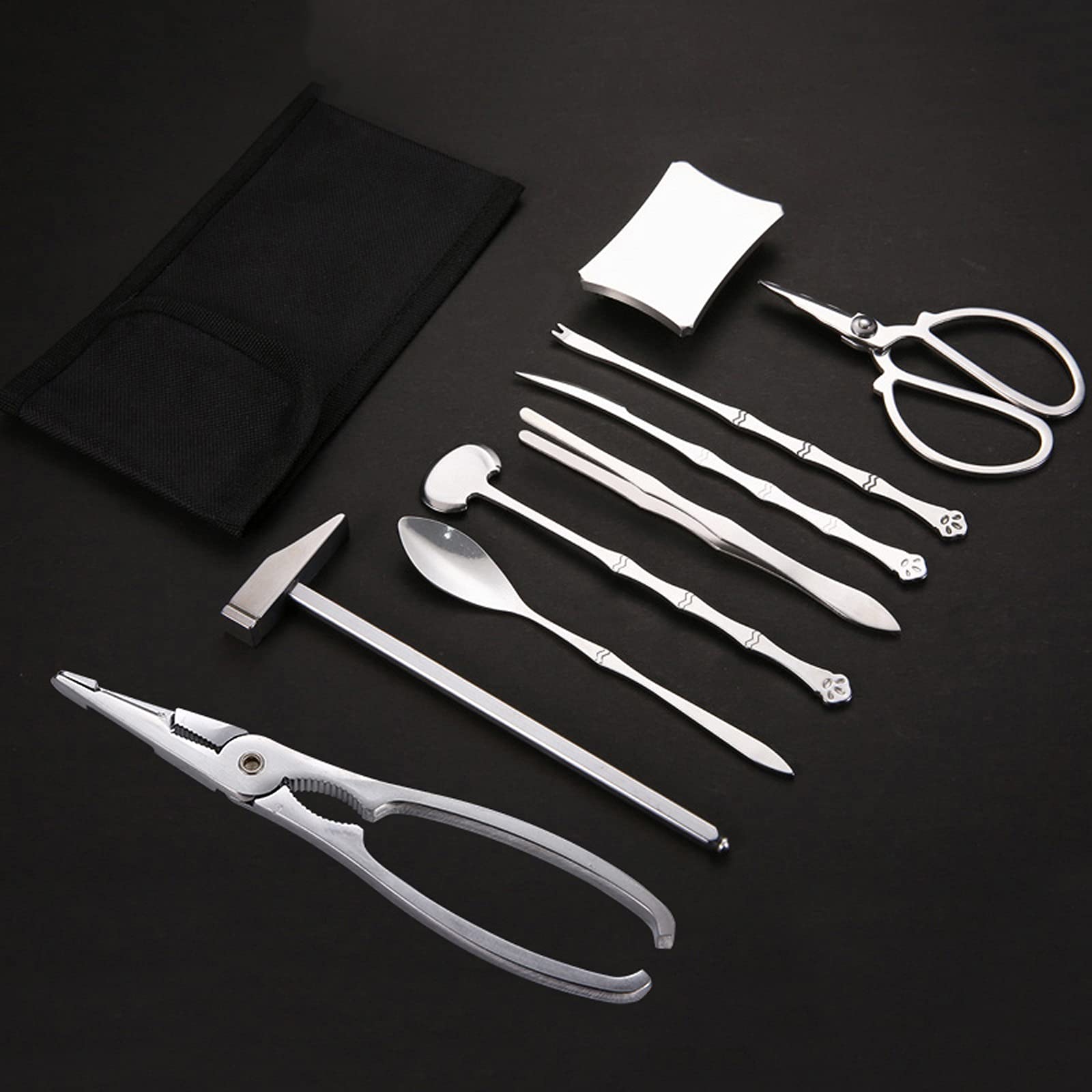 Set di Utensili per Frutti di Mare, 9 Pezzi, Utensili per Frutti di Mare, Cracker per granchi, forchette, Set di Utensili per Frutti di Mare Domestici con Borse portaoggetti portat