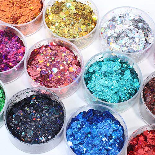 12 Color Chunky Nail Glitter Body Glitter Makeup Glitter for Face Body Eye Hair Crafts Cosmetic Sequins