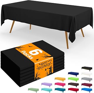 Smiry Disposable Table Cloth - 6 Pack, 54 x 108 Inch Waterproof Rectangle Tablecloths for Parties, Decorative Plastic Table Cover, Leakproof & Sturdy, Black