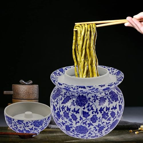 Miniatura 9 de Vaguelly Tarro de encurtidos de cerámica, tarro de Kimchi de cerámica, pepinillos, tarro de fermentación tradicional, contenedor de encurtidos