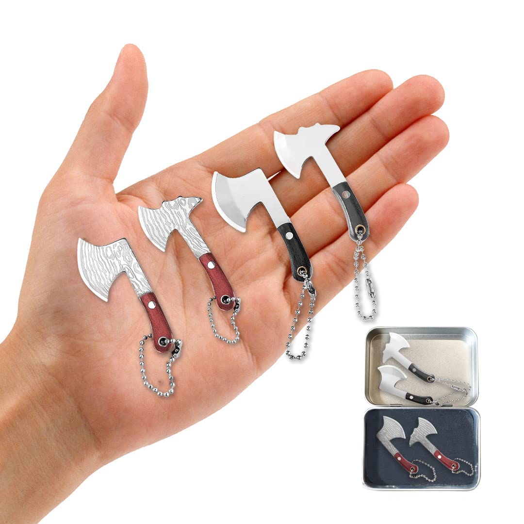 HAOXU MIni Hatchet Pocket Knife Tiny Axe Knife Set Damascus Small Hatchet for Package Opener Box Cutter Outdoor Camping - Set of 4
