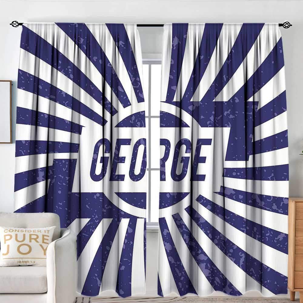 NUOMANAN Curtains for Living Room George,Widespread Old English Given Name on Radial Backdrop with Abraded Look,Navy Blue and White,Darkening and Thermal Insulating Draperies 60"x84"