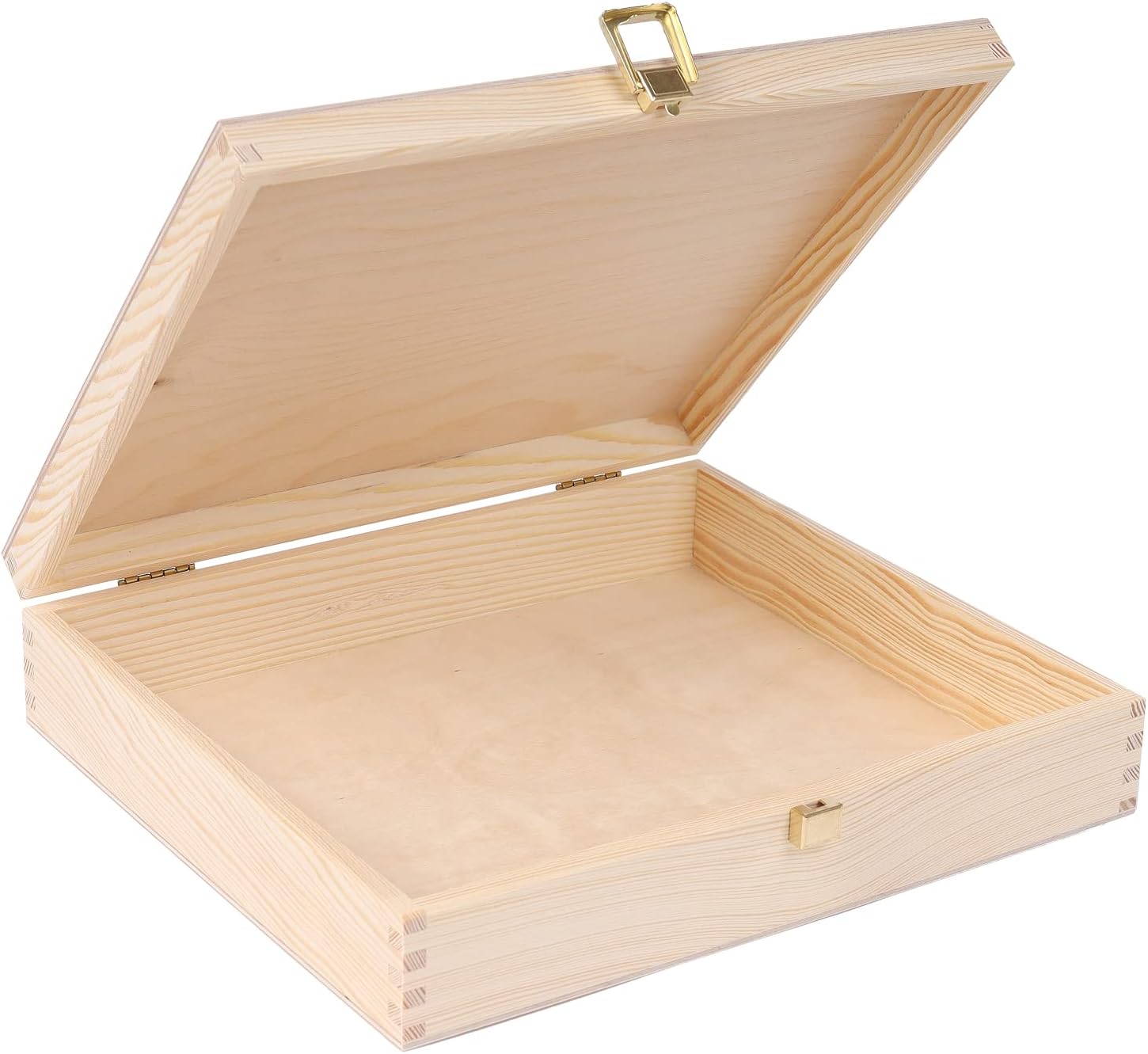 Wooden Storage Box Unpainted Plain | 29x25x6.5cm | Golden Latch with Hinged Lid | Easter Gift Box Box Storing Valuables Shoes Tools Kitchen Storage | Wood Keepsake Memory Chest