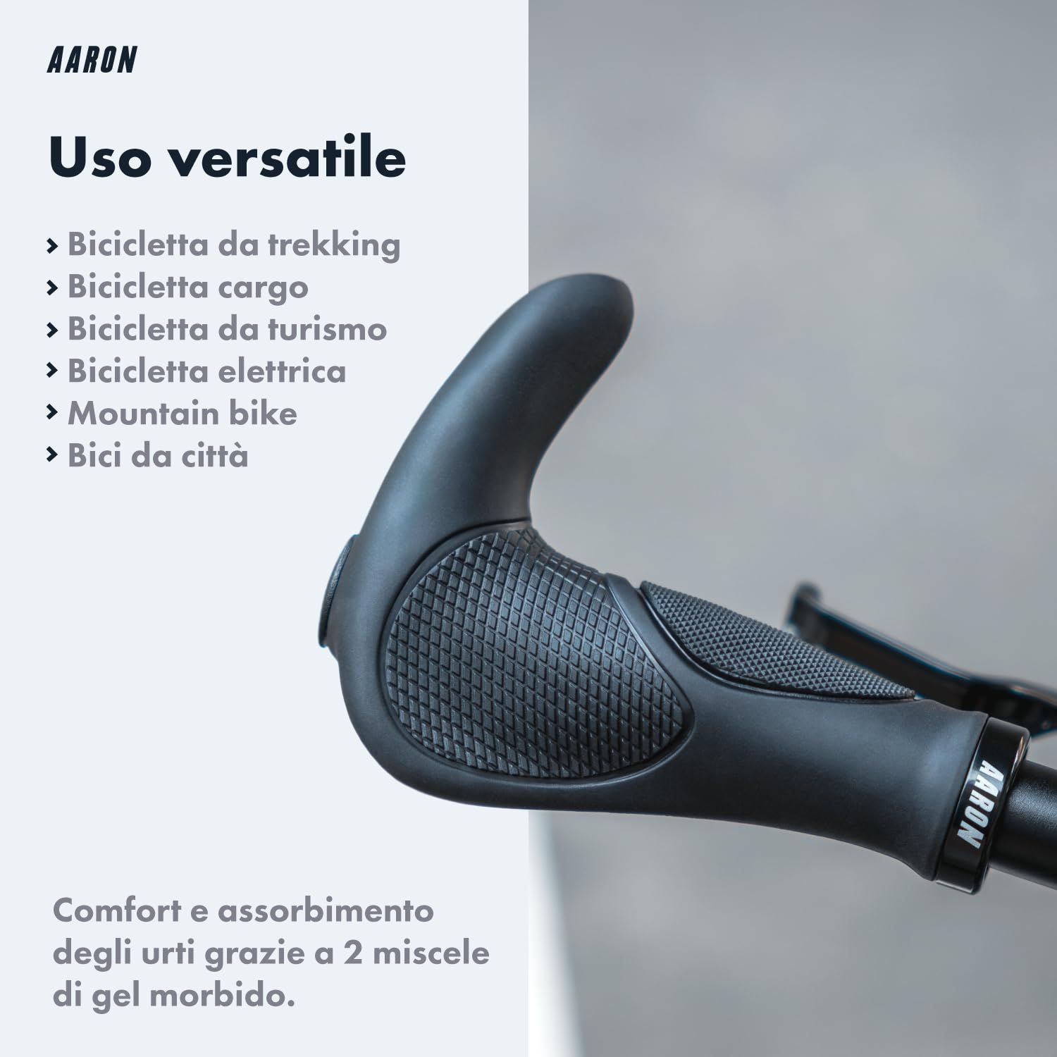AARON Horn - Impugnature per manubrio bicicletta con gel ammortizzante - struttura ergonomica in gomma antiscivolo - per bici elettrica, da trekking, mountain bike, da turismo, ecc.