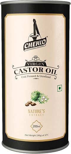 Chekko Cold Pressed Virgin Castor Oil | 100% Natural, Pure & Wood Pressed (200ML) for Baby Massage, Constipation, Healthy Hair, Eye and Skin Care