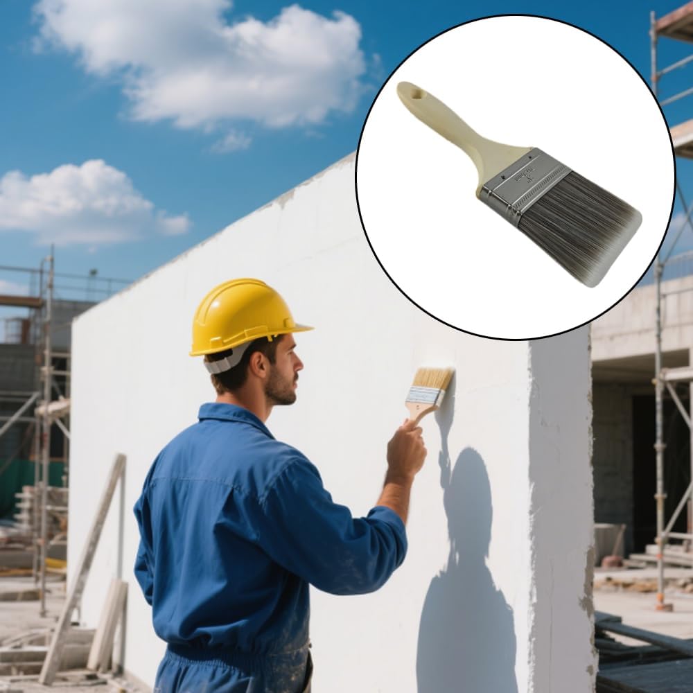 6 Pack Paint Brushes, 3 Inch Wall Paint Brush Set, Stainless Steel Paint Brushes with Wooden Handle and Double Thick Bristles, for Cleaning & Painting