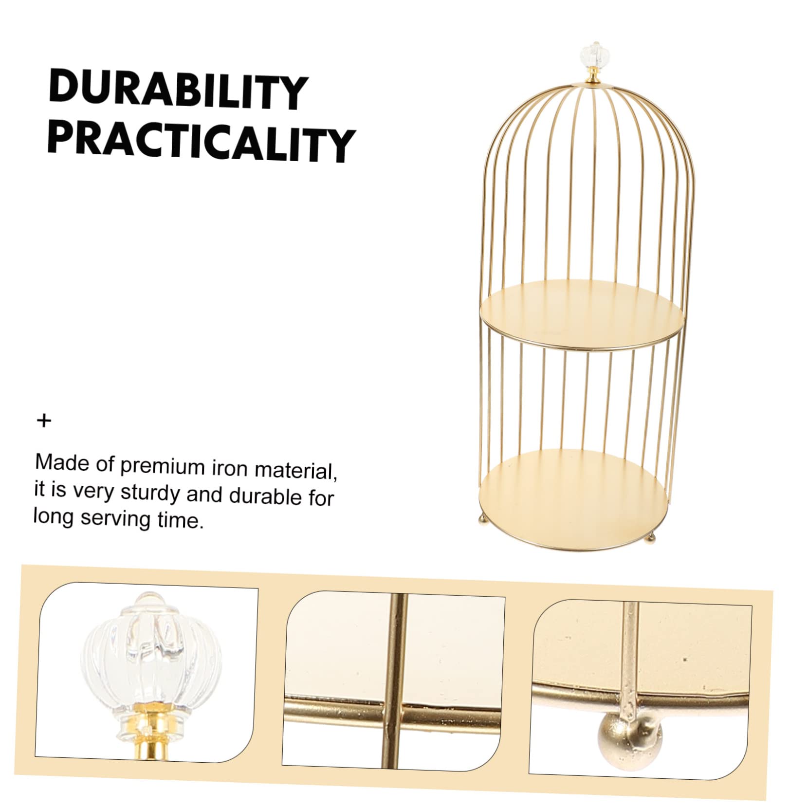LABRIMP Goldener Vogelkäfig Doppelschicht Dessertständer und Make Up Organizer aus Eleganter Kosmetikhalter Platzsparendes Aufbewahrungsregal für Hochzeit Party und Schreibtisch