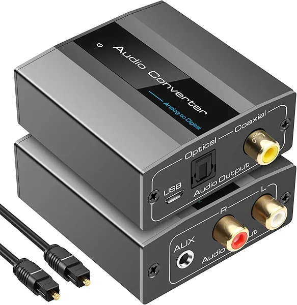 VPFET Analog to Digital Audio Converter RCA to Optical with Cable 3.5mm AUX Jack Toslink and Coaxial Adapter for Soundbar
