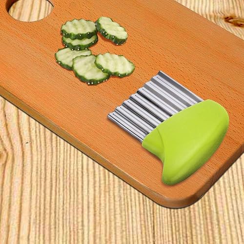Miniatura 6 de maxin Cortador ondulado de acero inoxidable, paquete de 2 utensilios de cocina para verduras, frutas, gofres fritos, apto para lavavajillas (verde y