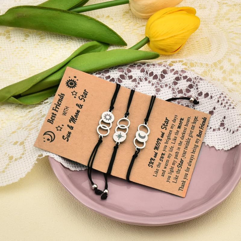 Sisadodo Best Friend Friendship Gifts for Friends Birthday Christmas Bracelet Gift for Besties Sun Moon Star Matching Bracelets - Image 6