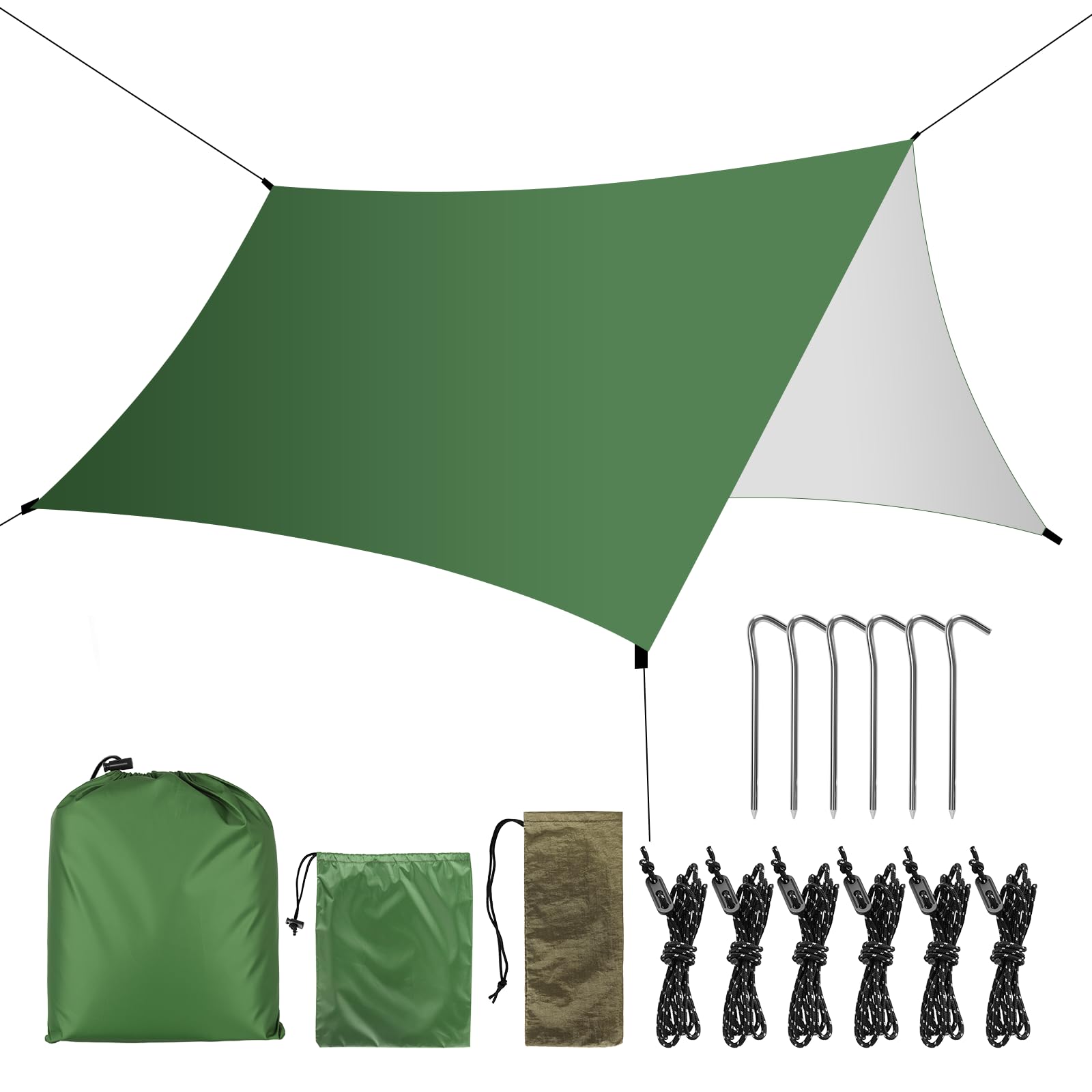 Camping Bâche 3x3M,Toile de Tente Imperméable Anti-UV,Camping Bâche Anti-Pluie,Tente Parasol Abri de Survie Tous Temps pour Extérieur, Bivouac, Randonnée, Trekking, Hamac, Auvent Van Fourgon