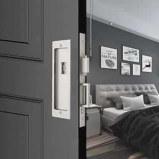 Pocket Door Lock Hardware with Pull,Invisible Sliding Door Lock Handle, Recessed Door Handle Lock for Furniture Hardware,keyless,Silver