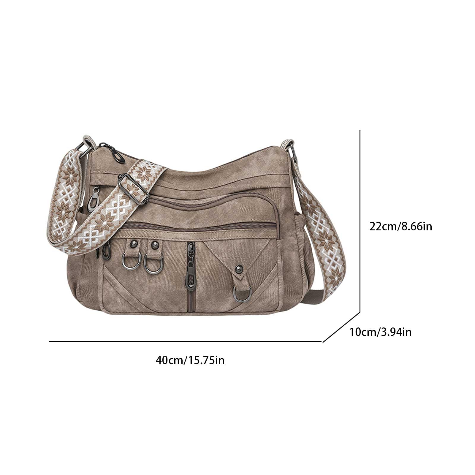 Borsa a tracolla donna in PU grande capacità, elegante, con tasche multiple, stile retrò per uso quotidiano
