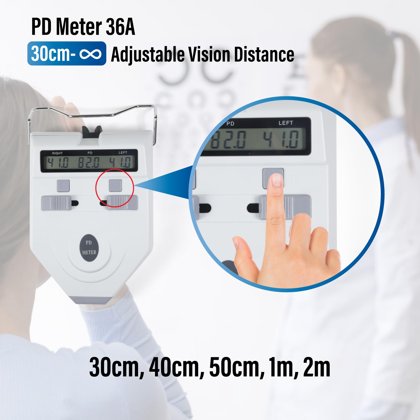 Eye Pd Meter Pupilo - Pupilómetro digital óptico LED, lámpara de objetivo, medidor de distancia interior, precisión de 0,1 mm, certificación CE 9A