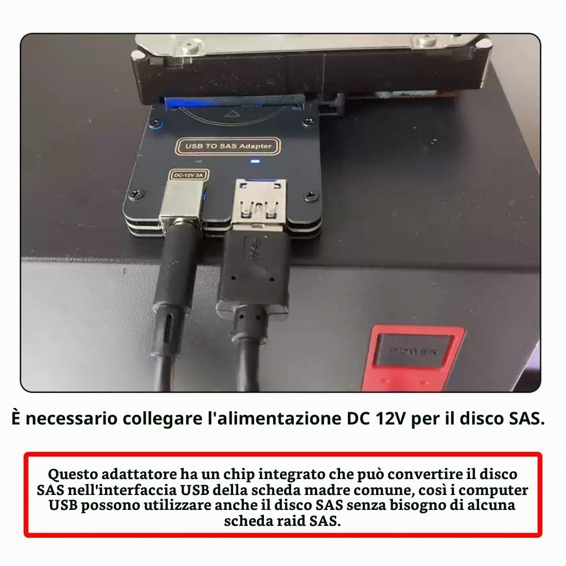 chenyang Adattatore da USB 3.0 a SAS per dischi rigidi SFF-8482 SAS da 2,5/3,5" a USB convertitore adattatore senza alimentazione (alimentazione necessaria per funzionare)