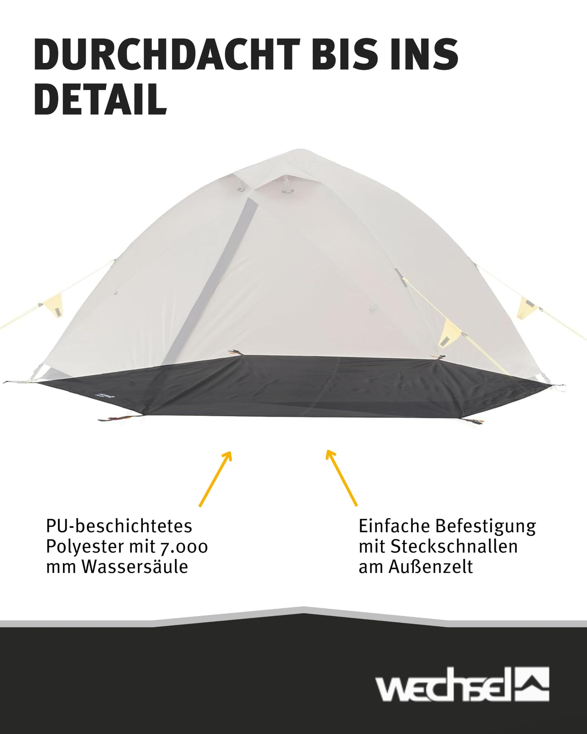 Wechsel Zeltboden Charger 3 I Schwarz I robuste Zelt-Unterlage Boden I Zeltplane wasserdicht mit 7000mm Wassersäule I Bodenplane aus 75D Polyester I Camping-Plane zum Schutz vor Nässe & Schmutz