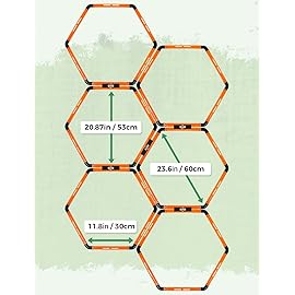 GHB Hex Agility Rings Speed Rings with Carrying Bag 6 Set Portable Hexagon Rings, Agility Ladder for Agility Footwork Training (Orange)