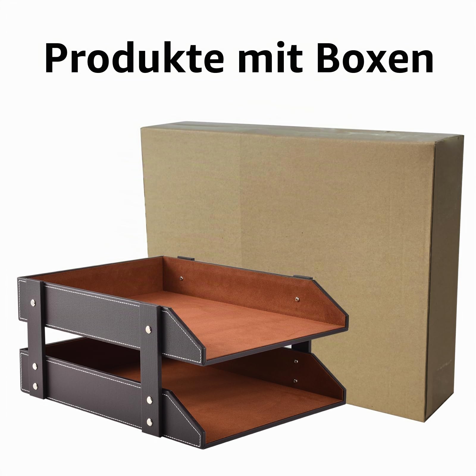 Leder Briefablage,Schreibtisch Organizer,Briefablagen & Stapelsysteme für den Schreibtisch A4-Stapelbare Ablagefächer für Briefe,Papierhalter,Postkörbe,Zeitschriften,2 Zimmer,Braun