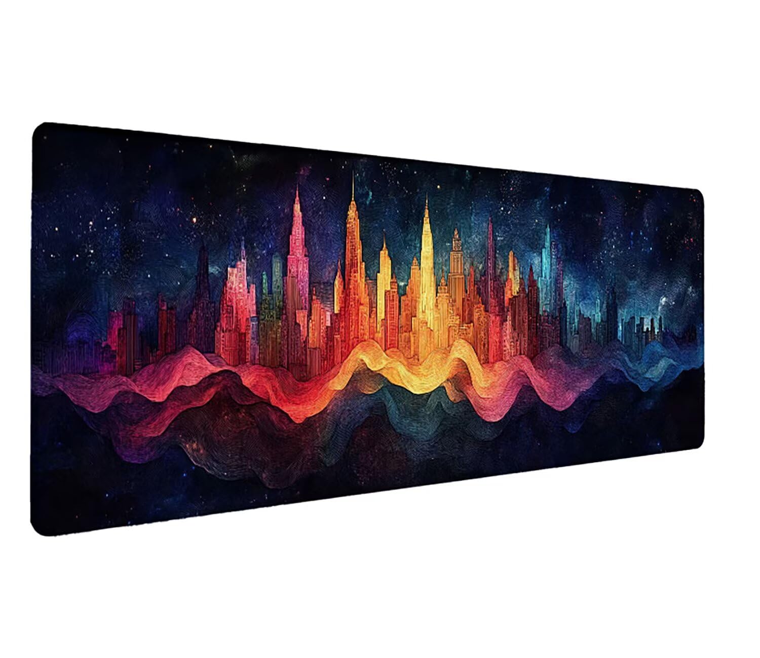 Podkładka pod mysz XXL wielokolorowe miasto, podkładka pod mysz XXL - 1400 x 600 x 3 mm - duża podkładka pod mysz do szycia, wodoodporna i antypoślizgowa, do PC, laptopa - poprawia dokładność i