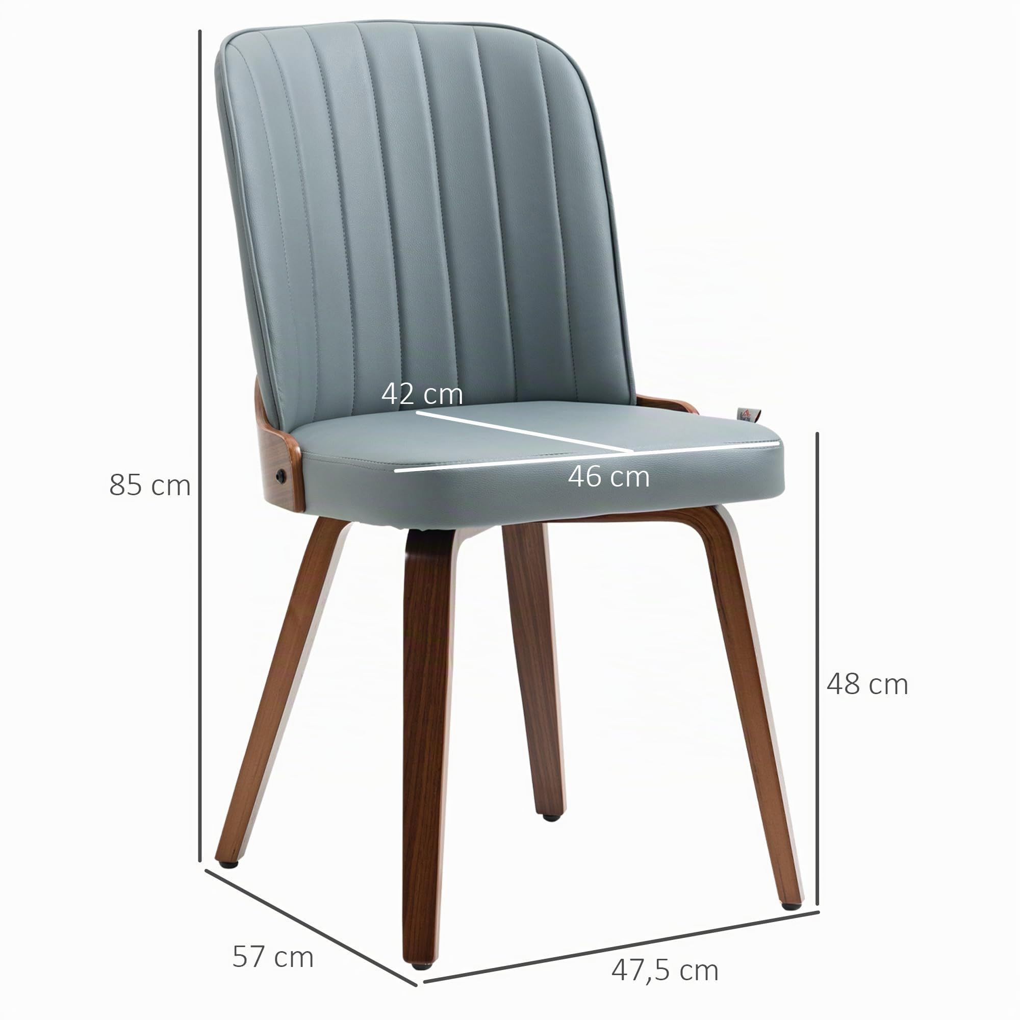 HOMCOM Pack de 2 Sillas de Comedor Modernas Carga 120 kg 47,5x57x85 cm Gris | Sillas de Cocina, Tapizados en PU, Patas de Madera, para Salón Dormitorio