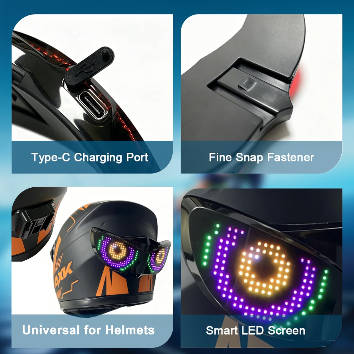 Crelander Letrero LED para casco, luz LED inteligente con Bluetooth, programable, ojos de diablo, pantalla LED impermeable para montar en bicicleta