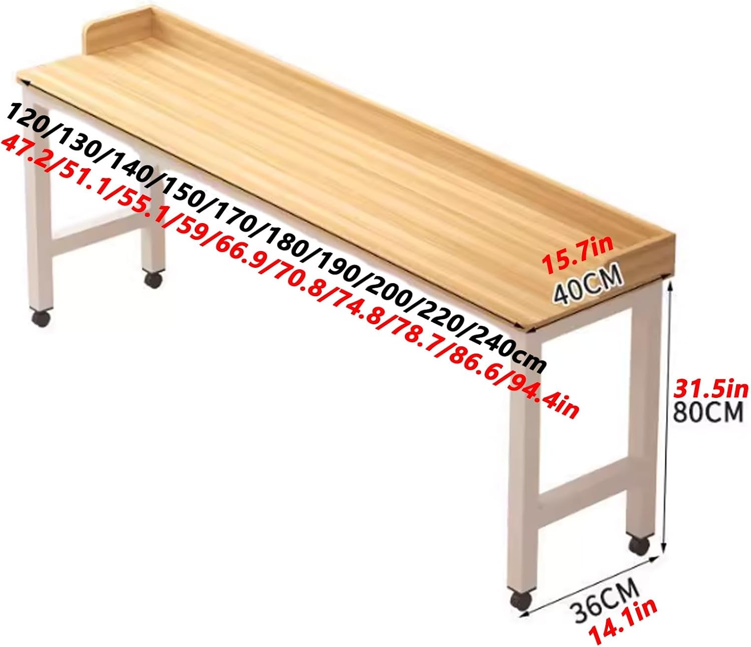 Over Bed Table with Wheels Adjustable Height, Rolling Generic Overbed Table with Baffle, Works As Bar Table, Dining Tables Or Laptop Bed Tables(Gray+White,180cm/70.8in)