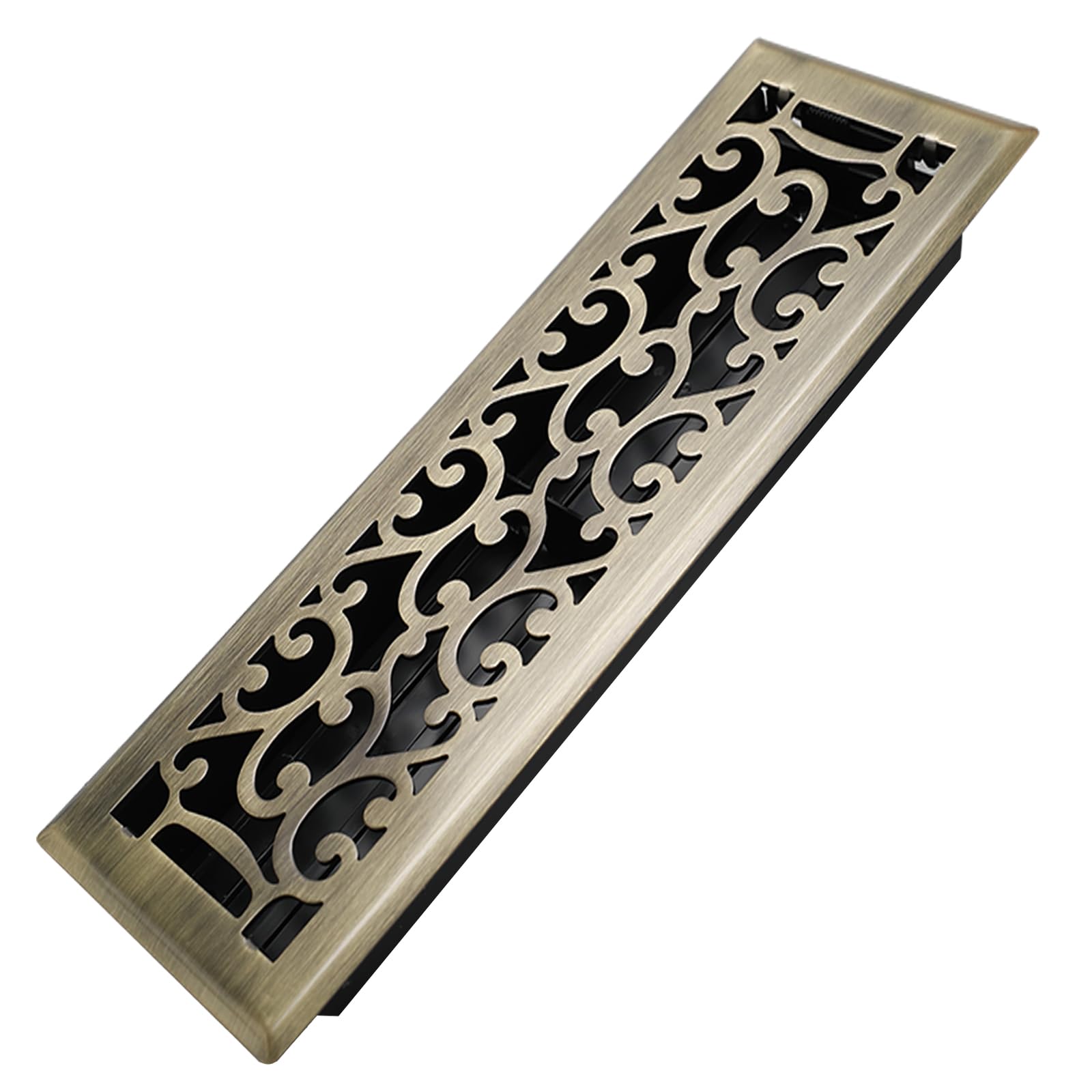 Howeall 4x14 Inches Heavy Duty Walkable Floor Register - Easy Adjust Air Supply Lever Decorative Floor Vent Covers, Savannah Design Vent Covers for Home - Antique Brass — image 1