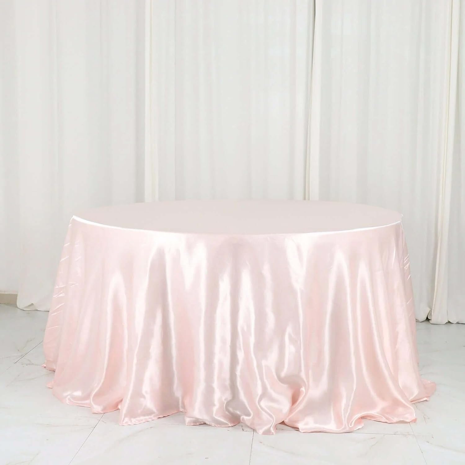 Efavormart 132 Inch Satin Round Tablecloth, Washable Linen Table Cover, Decorative Silky Fabric for Wedding, Party, Banquet Events - Rose Gold/Blush