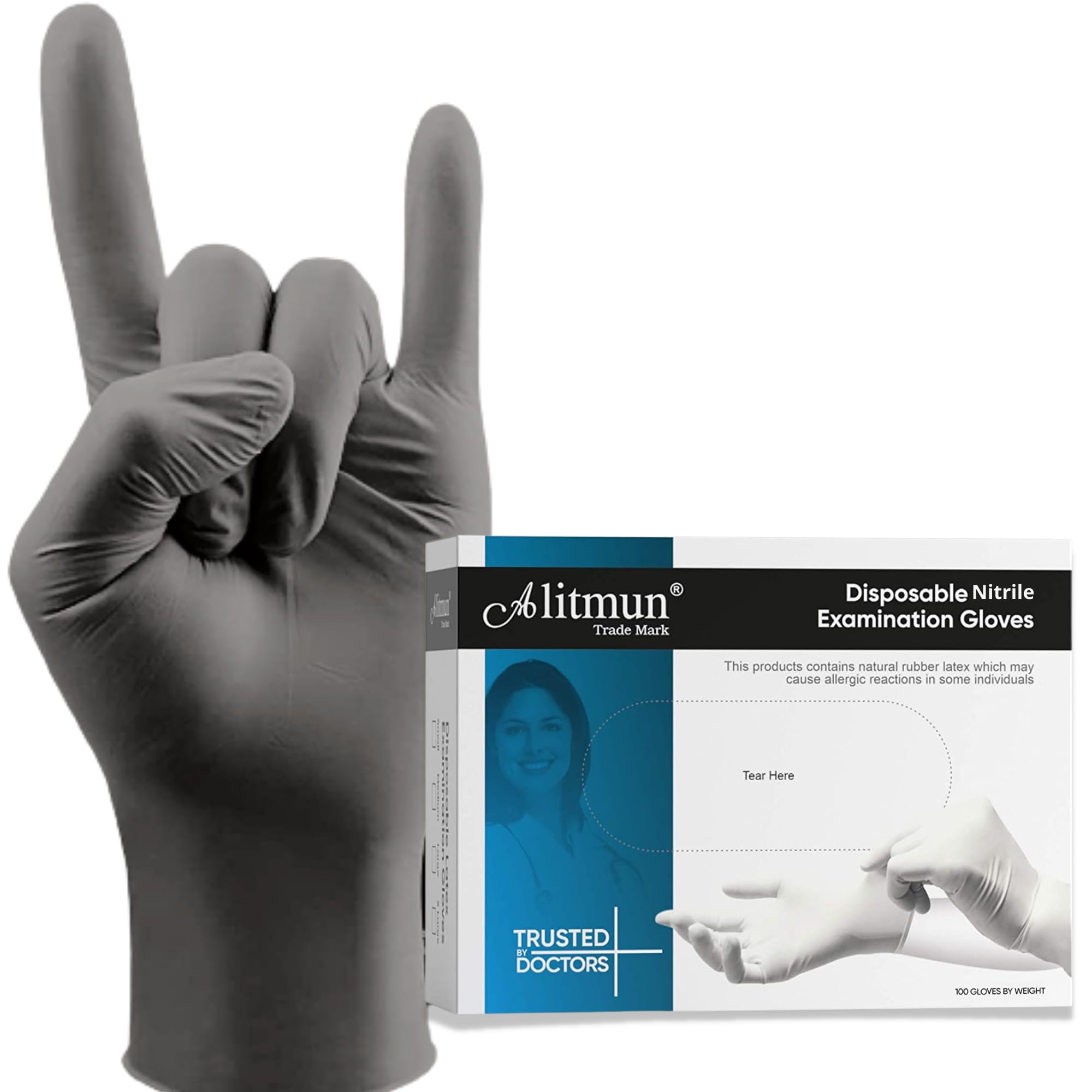 ALITMUN Black Nitrile Gloves, Disposable Powder Free Examination Hand gloves, Multi Purpose with Superior Durability, Surgical & General Gloves (Large, Pack of 100 (Black))